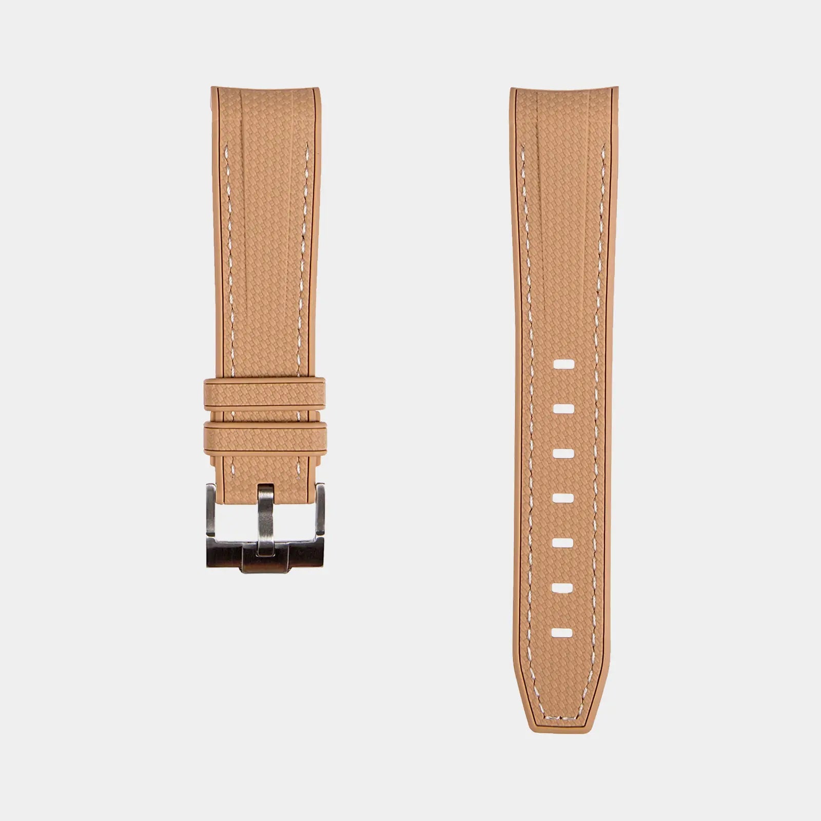 Rubber Watch Strap For Swatch X Omega Moonswatch - Light Brown & White Weaved Geneva Watch Straps