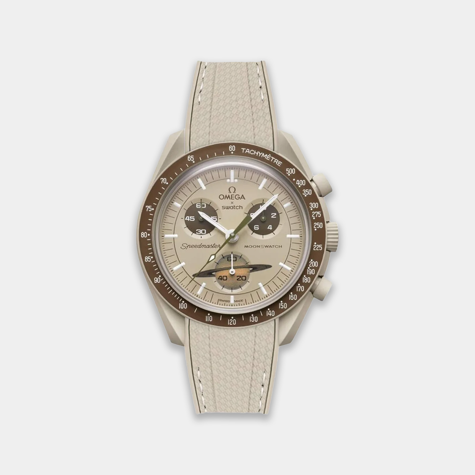 Rubber Watch Strap For Swatch X Omega Moonswatch - Beige & White Weaved
