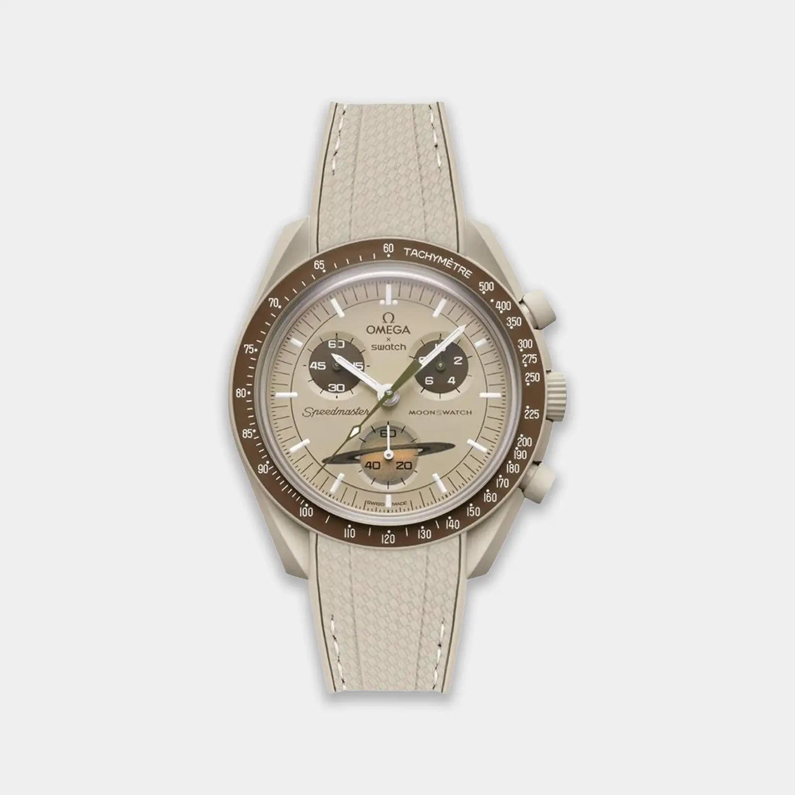 Rubber Watch Strap For Swatch X Omega Moonswatch - Beige & White Weaved Geneva Watch Straps