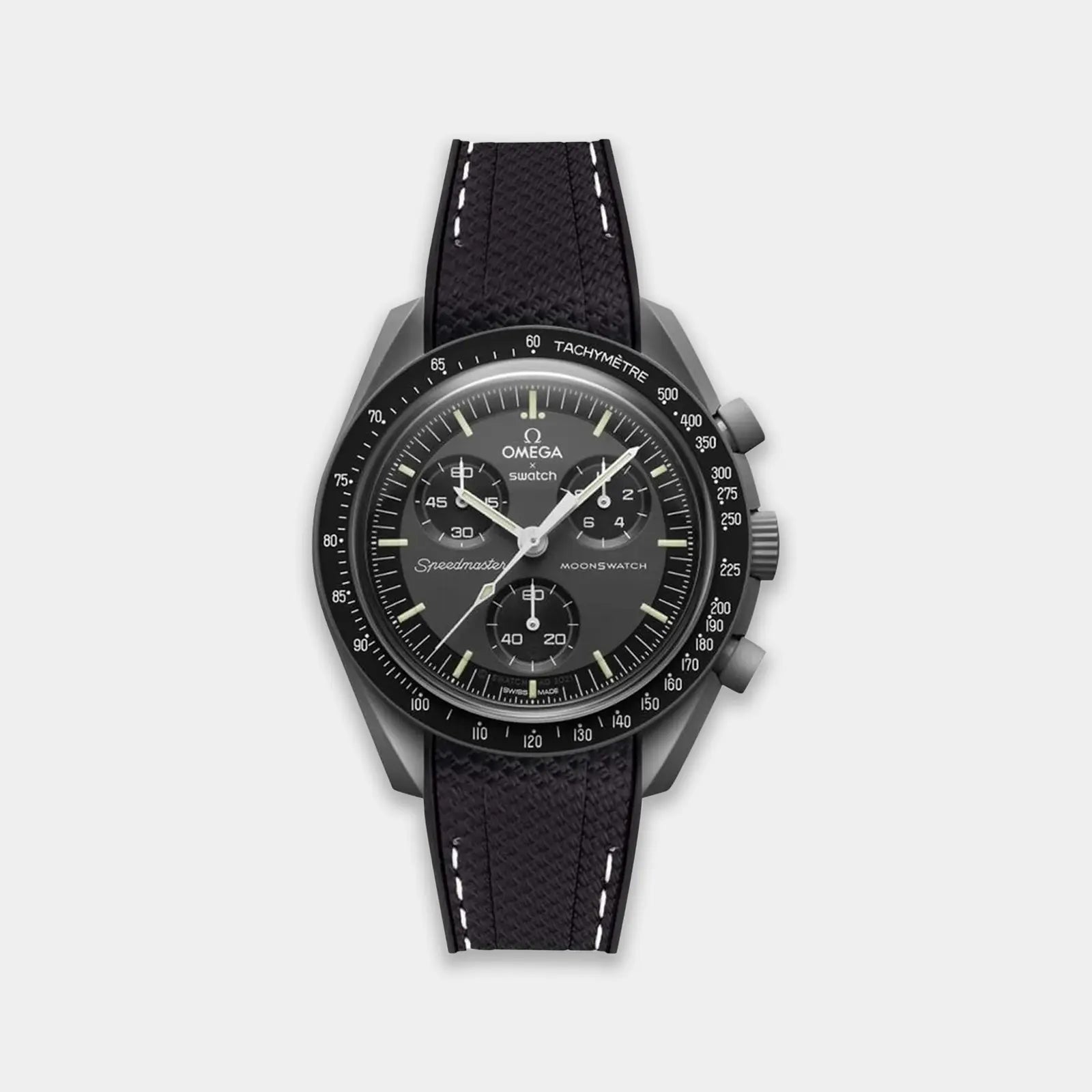Rubber Watch Strap For Swatch X Omega Moonswatch - Black Weaved Geneva Watch Straps