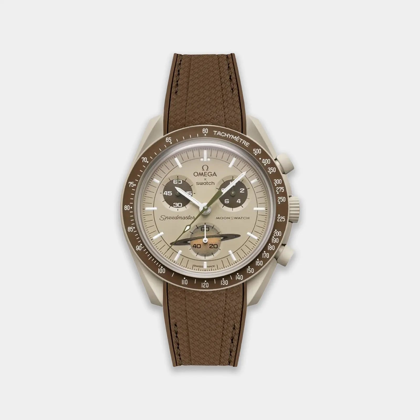 Rubber Watch Strap For Swatch X Omega Moonswatch - Brown Weaved Geneva Watch Straps