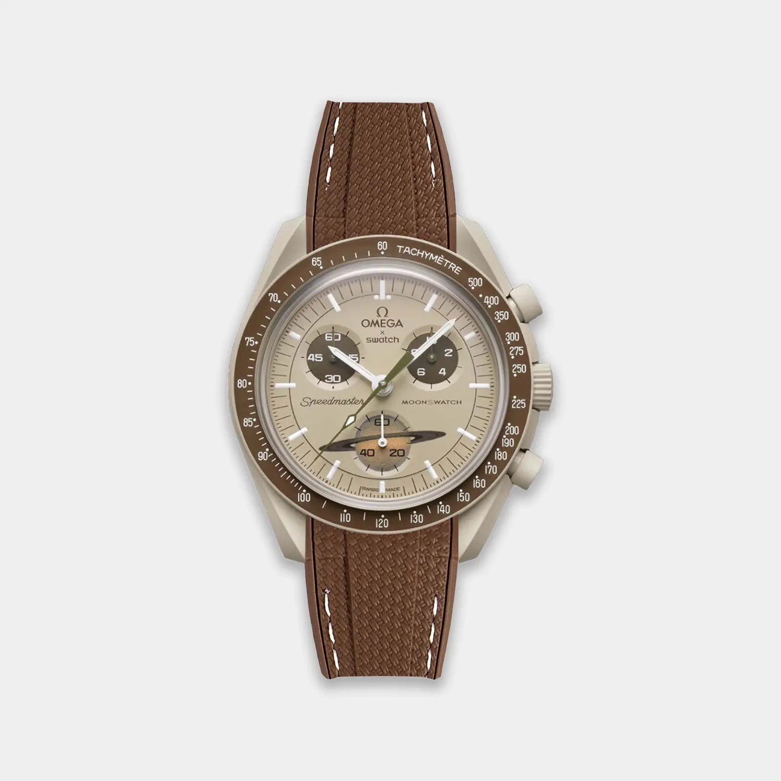 Rubber Watch Strap For Swatch X Omega Moonswatch - Brown & White Weaved Geneva Watch Straps