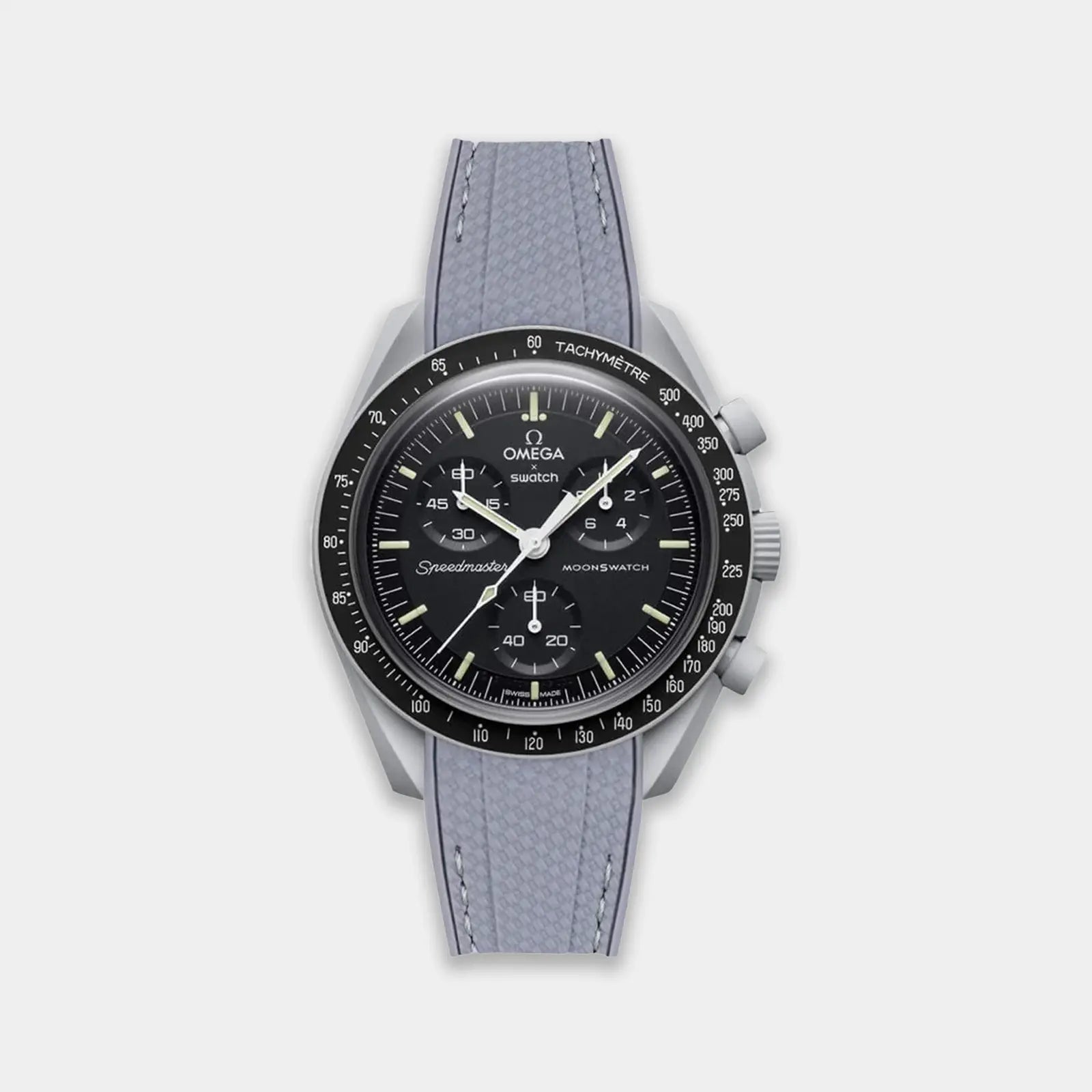Rubber Watch Strap For Swatch X Omega Moonswatch - Grey Weaved Geneva Watch Straps