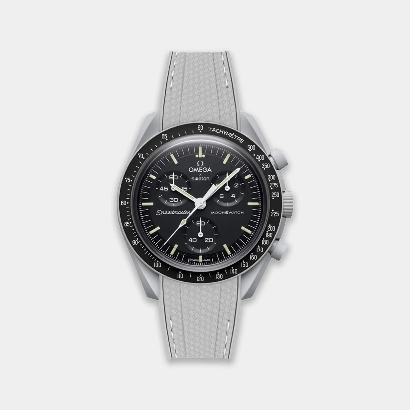 Rubber Watch Strap For Swatch X Omega Moonswatch - Grey & White Weaved Geneva Watch Straps