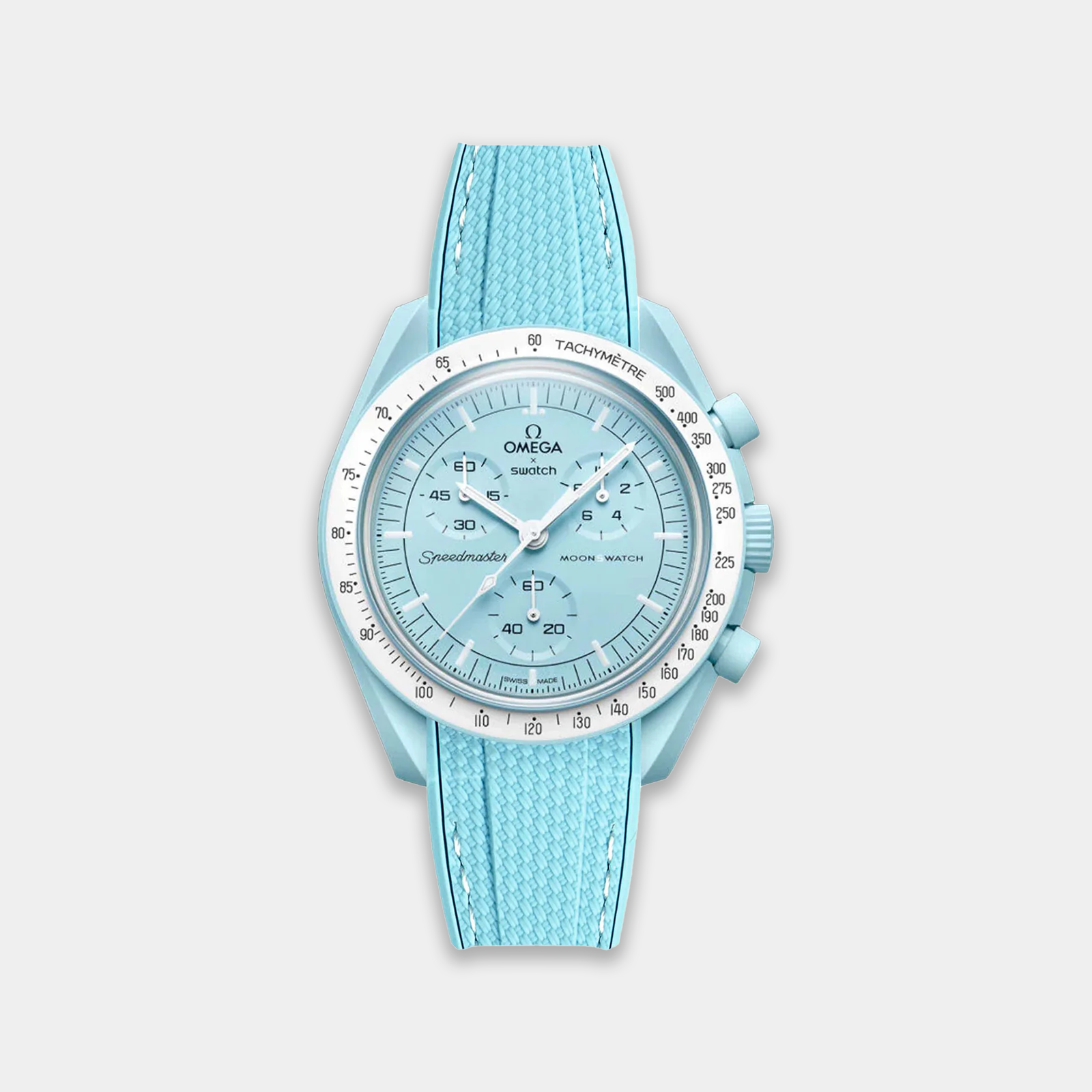 Rubber Watch Strap For Swatch X Omega Moonswatch - Light Blue & White Weaved