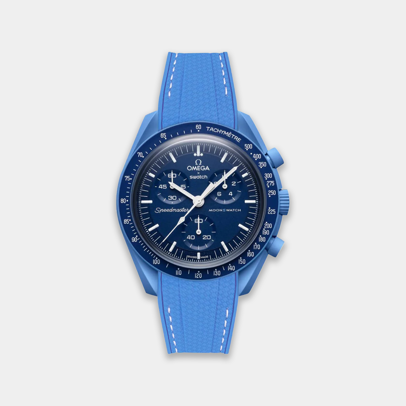 Rubber Watch Strap For Swatch X Omega Moonswatch - Miami Blue & White Weaved