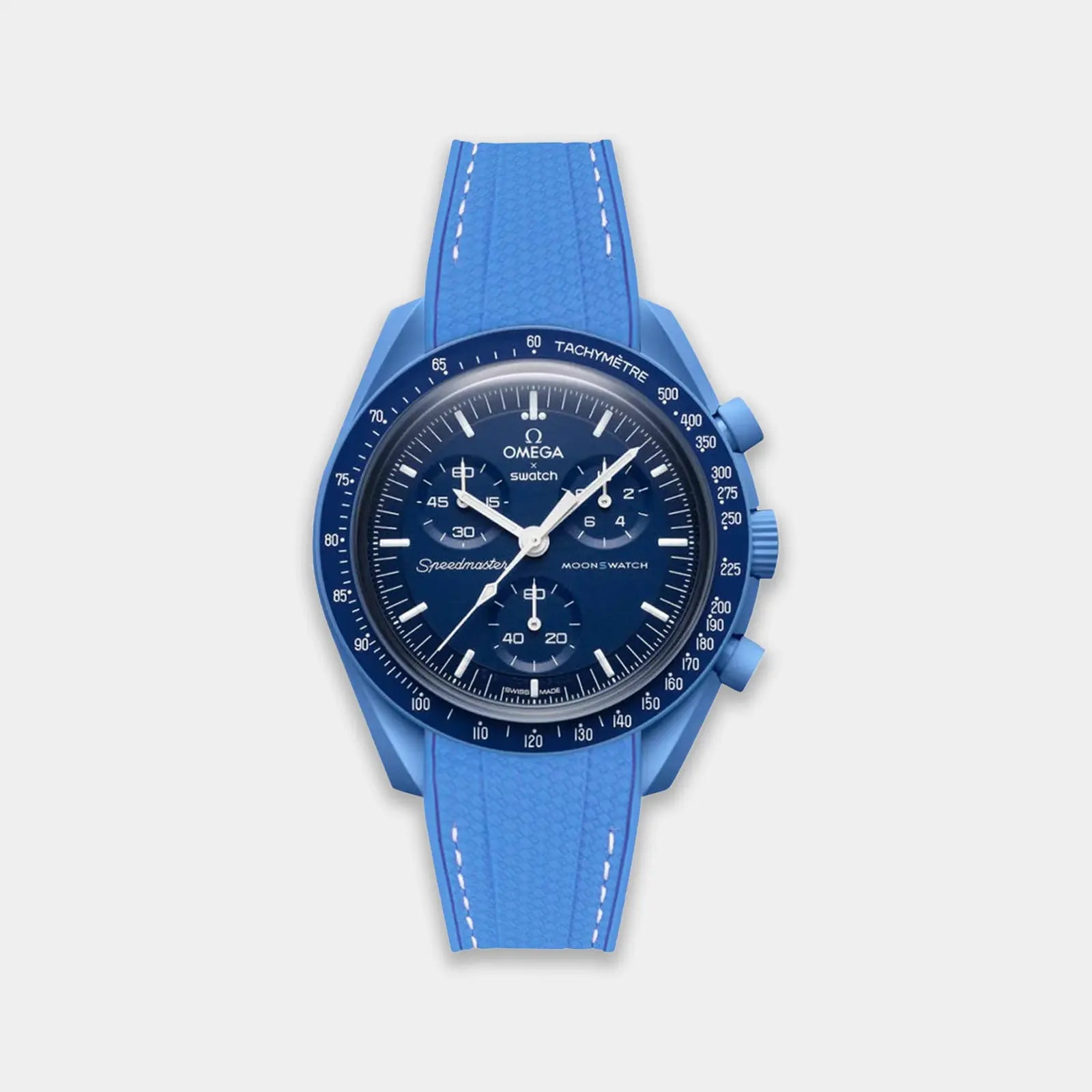 Rubber Watch Strap For Swatch X Omega Moonswatch - Miami Blue & White Weaved Geneva Watch Straps