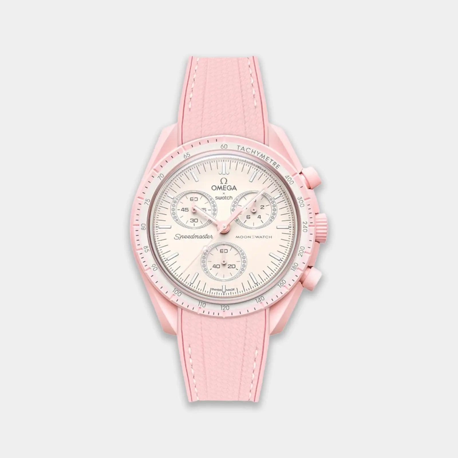 Rubber Watch Strap For Swatch X Omega Moonswatch - Pink & White Weaved Geneva Watch Straps