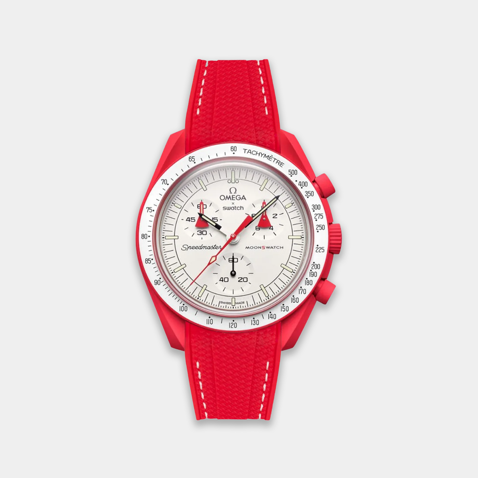 Rubber Watch Strap For Swatch X Omega Moonswatch - Red & White Weaved