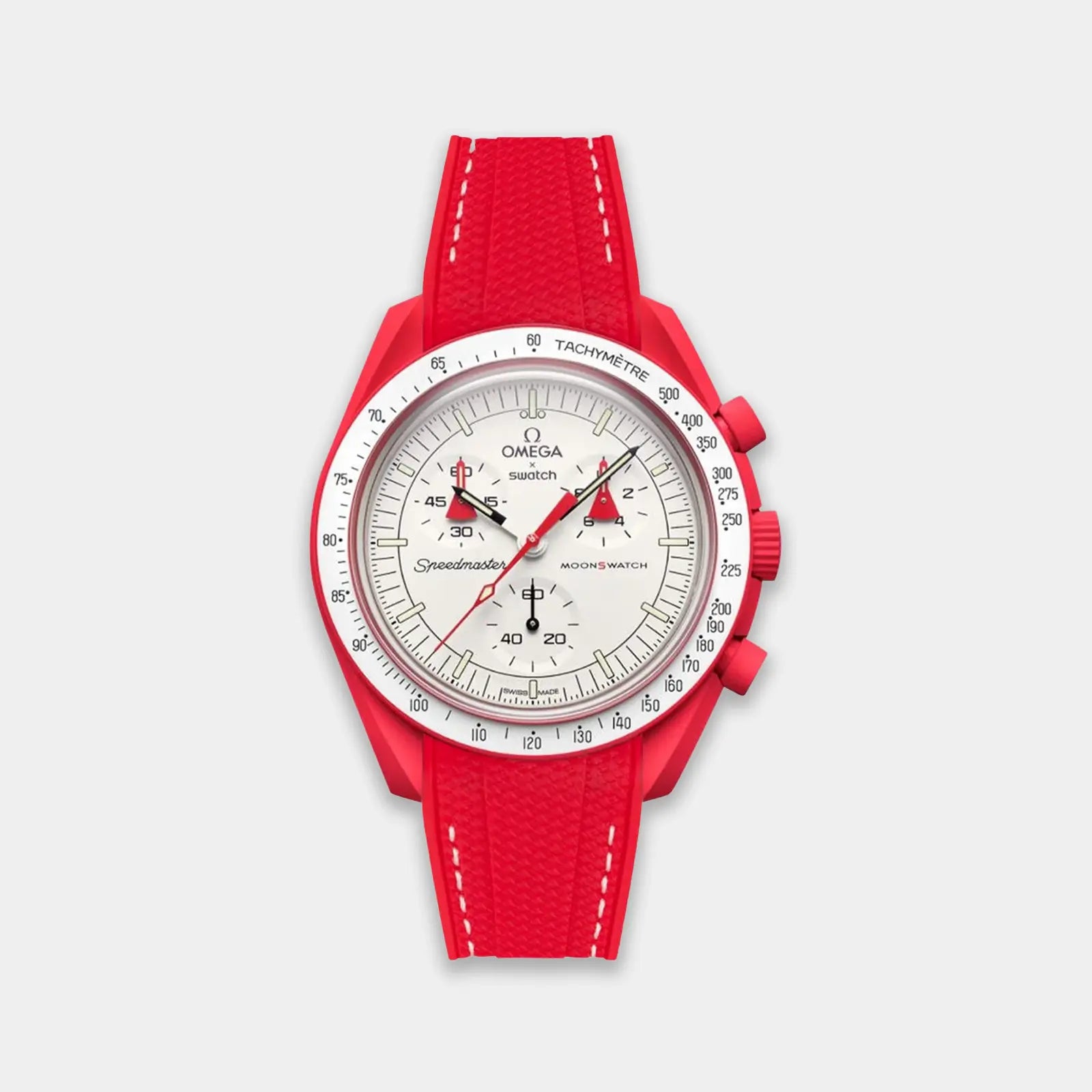 Rubber Watch Strap For Swatch X Omega Moonswatch - Red & White Weaved Geneva Watch Straps