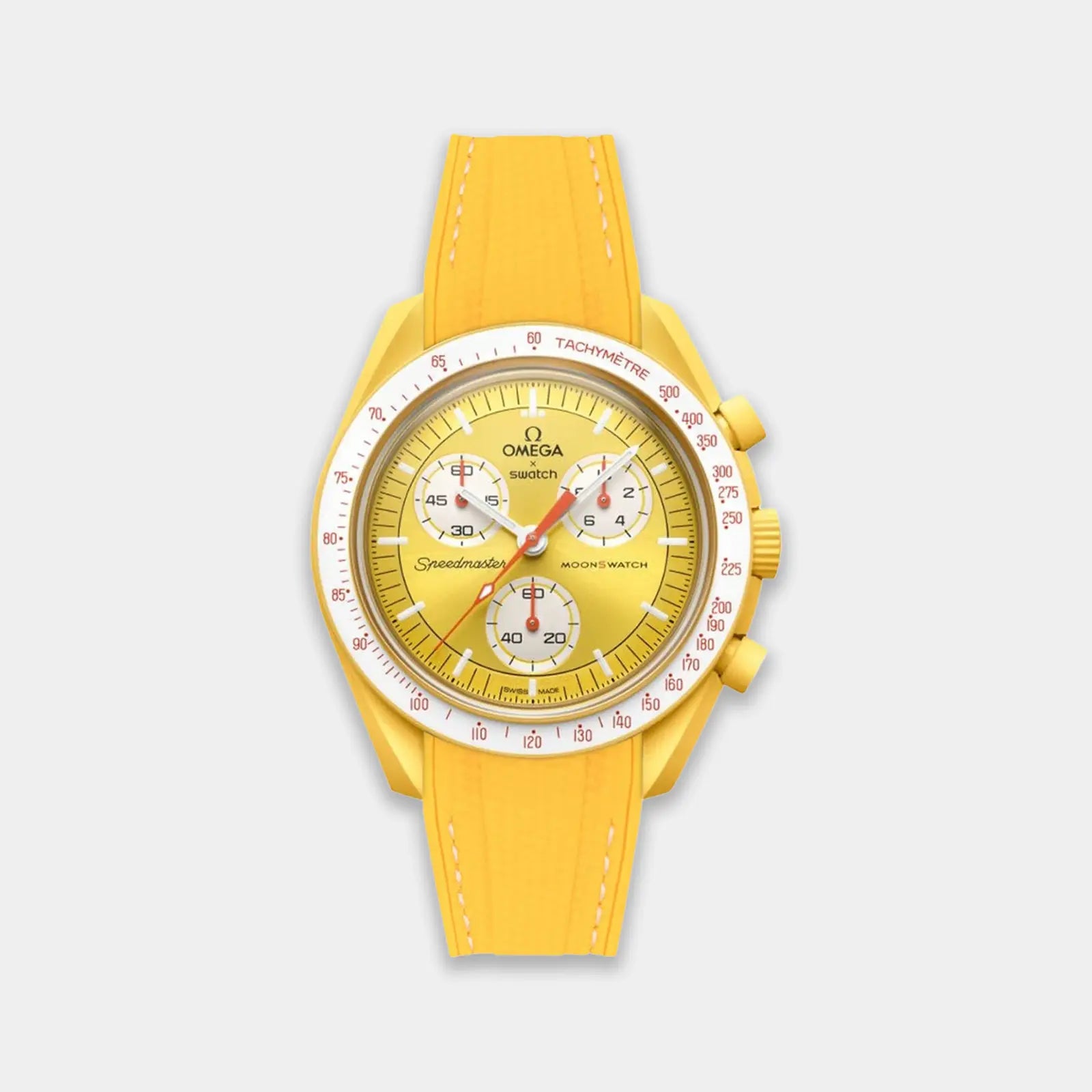 Rubber Watch Strap For Swatch X Omega Moonswatch - Yellow & White Weaved Geneva Watch Straps