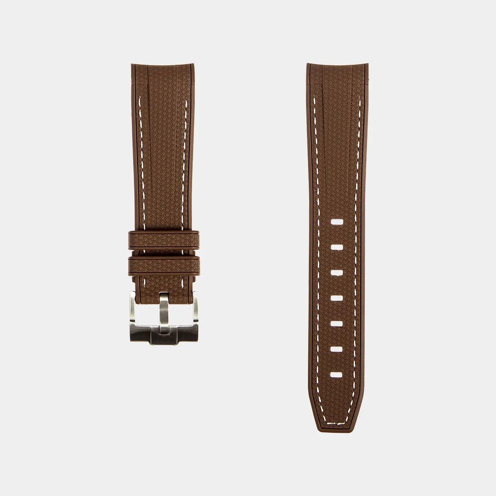 Rubber Watch Strap For Swatch X Omega Moonswatch - Brown & White Weaved Geneva Watch Straps