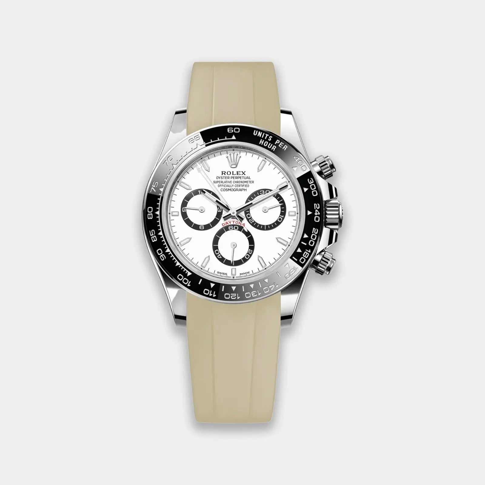 Rubber Strap For Rolex Daytona On Bracelet (Rolex Clasp Fitment) - Beige Geneva Watch Straps