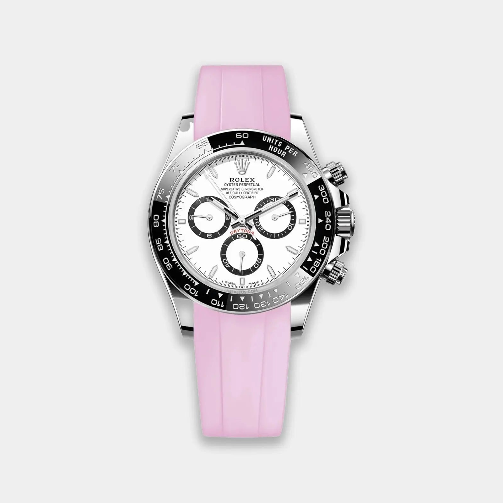 Rubber Strap For Rolex Daytona On Bracelet (Rolex Clasp Fitment) - Pink Geneva Watch Straps