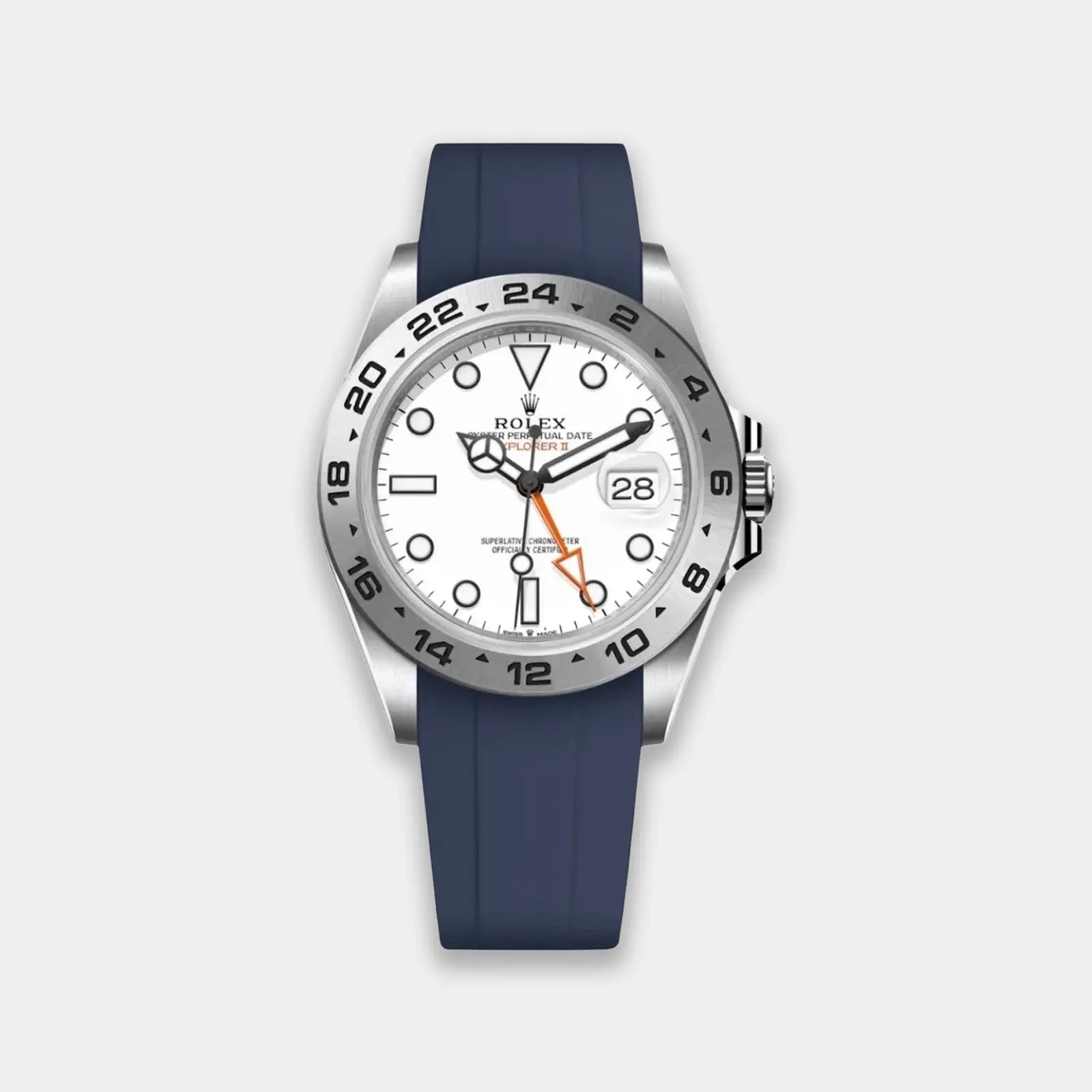 FKM Rubber Strap For Rolex Explorer II (Rolex Clasp Fitment) - Navy Blue Geneva Watch Straps