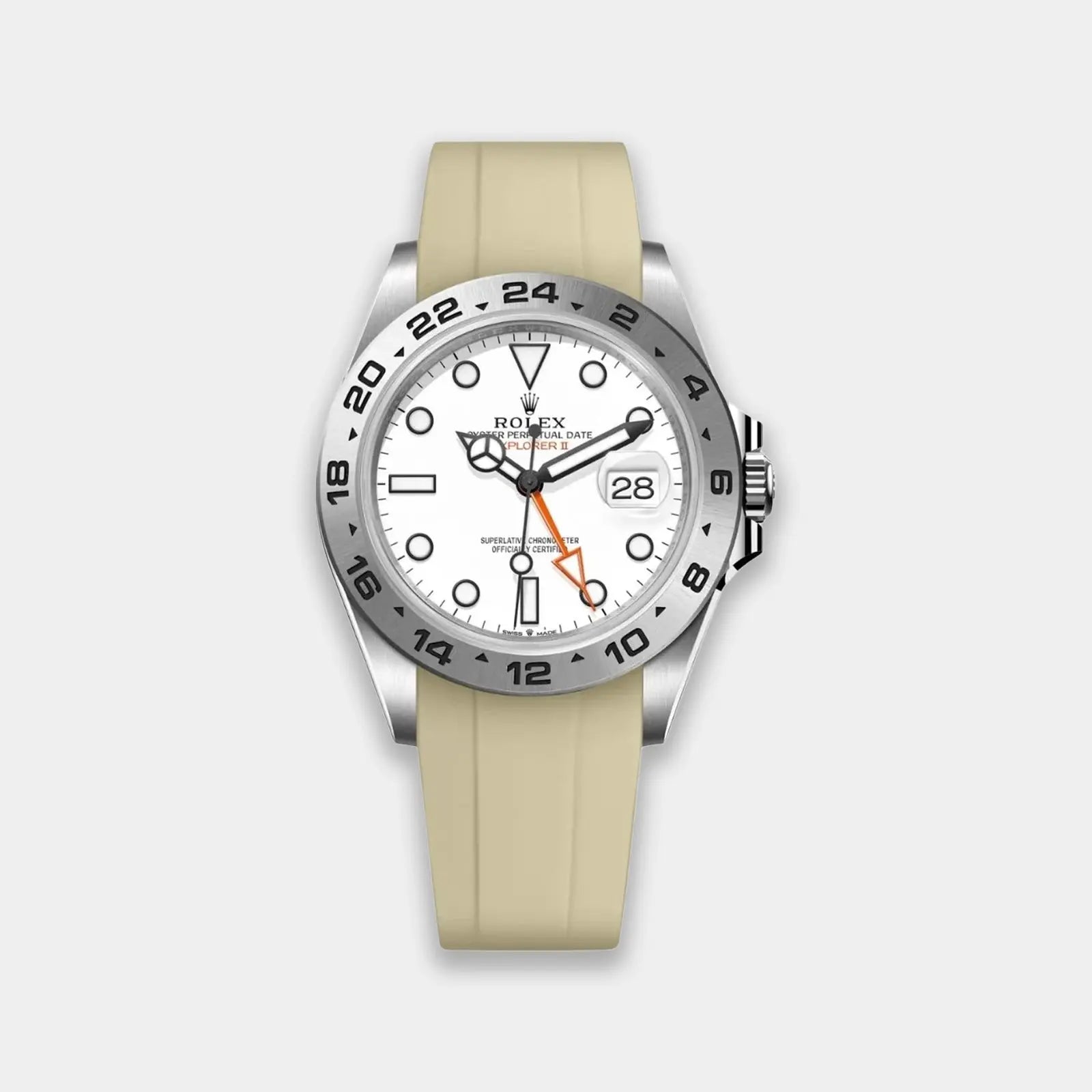 Rubber Strap For Rolex Explorer II (Rolex Clasp Fitment) - Beige Geneva Watch Straps