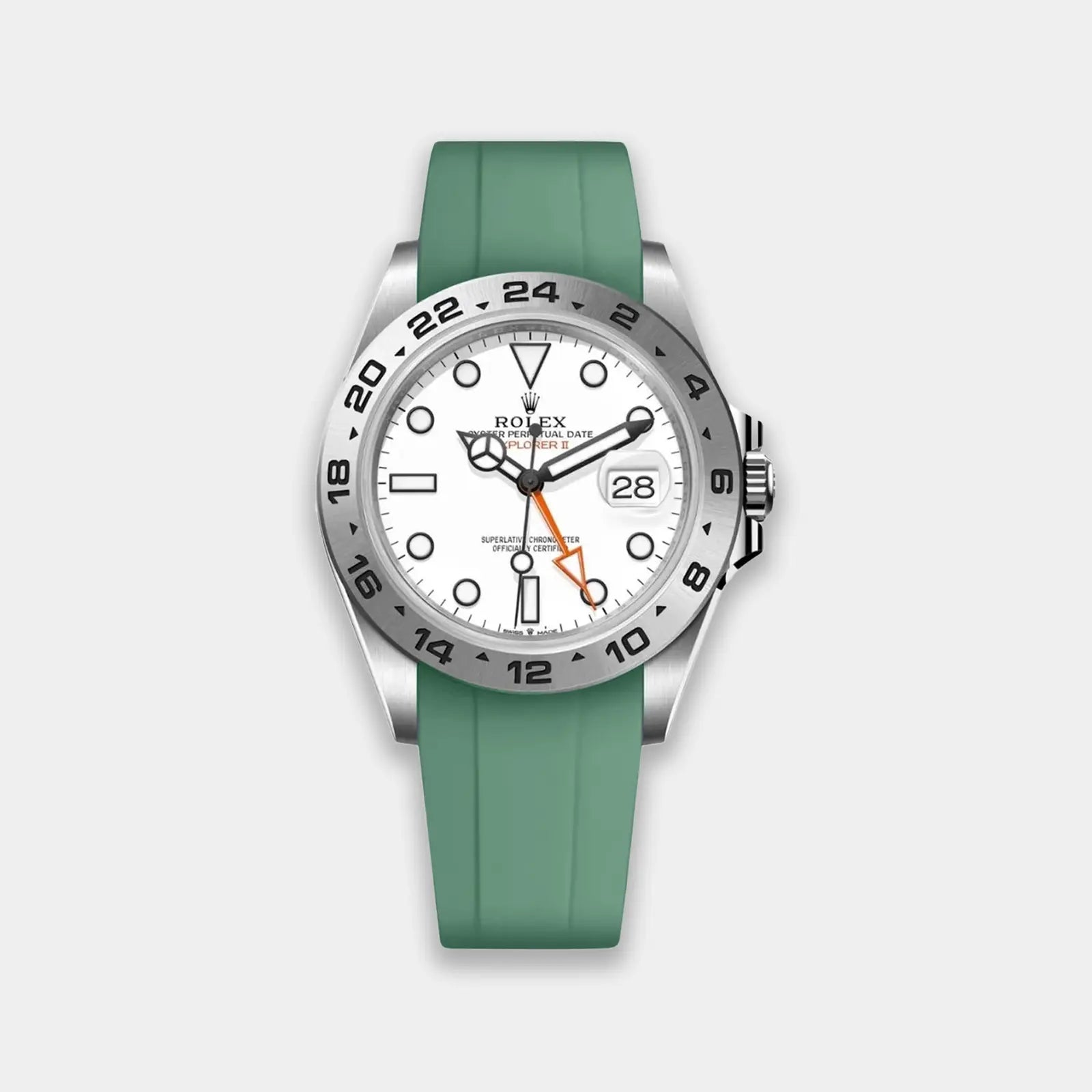 FKM Rubber Strap For Rolex Explorer II (Rolex Clasp Fitment) - Green Geneva Watch Straps