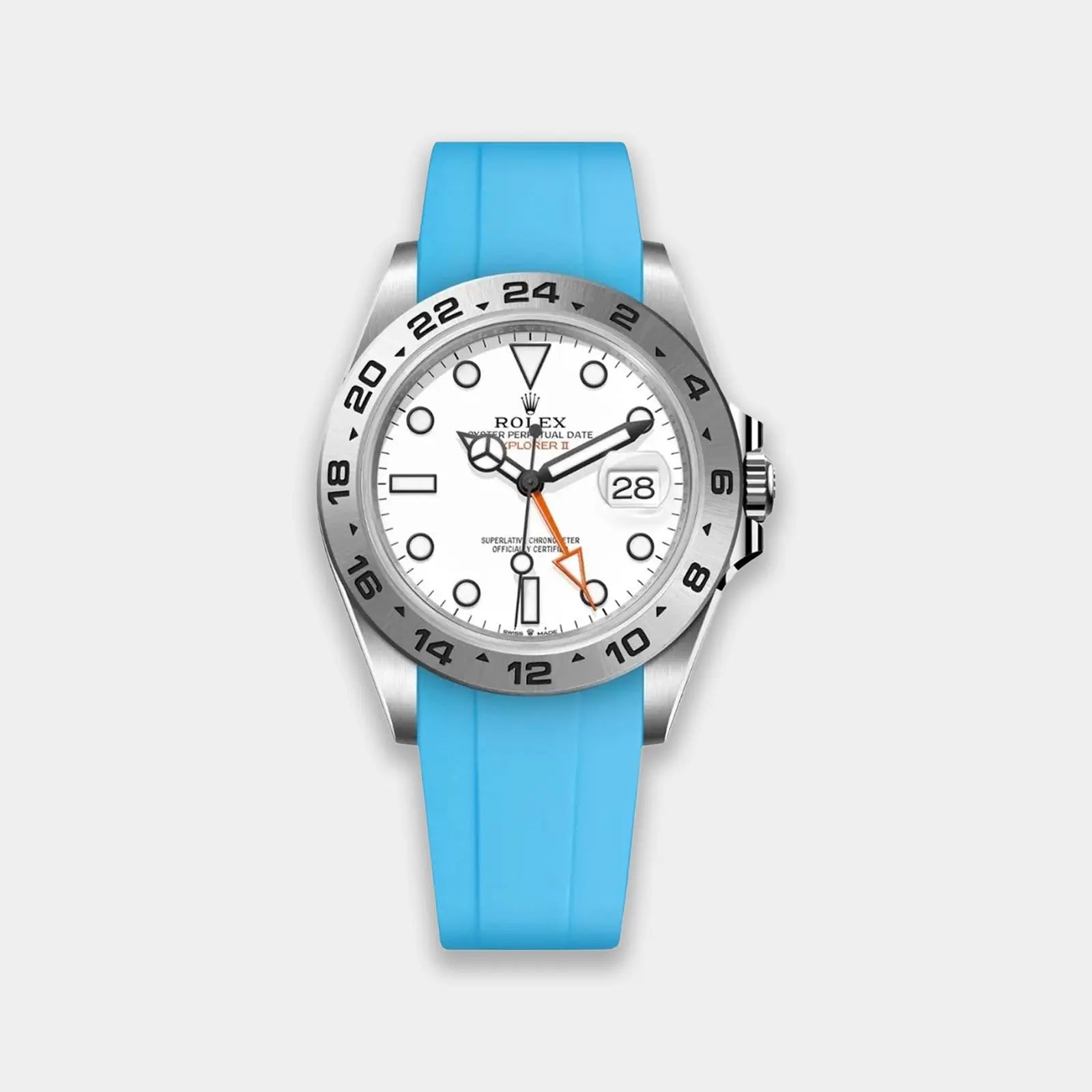 FKM Rubber Strap For Rolex Explorer II (GWS Buckle Fitment) - Miami Blue Geneva Watch Straps