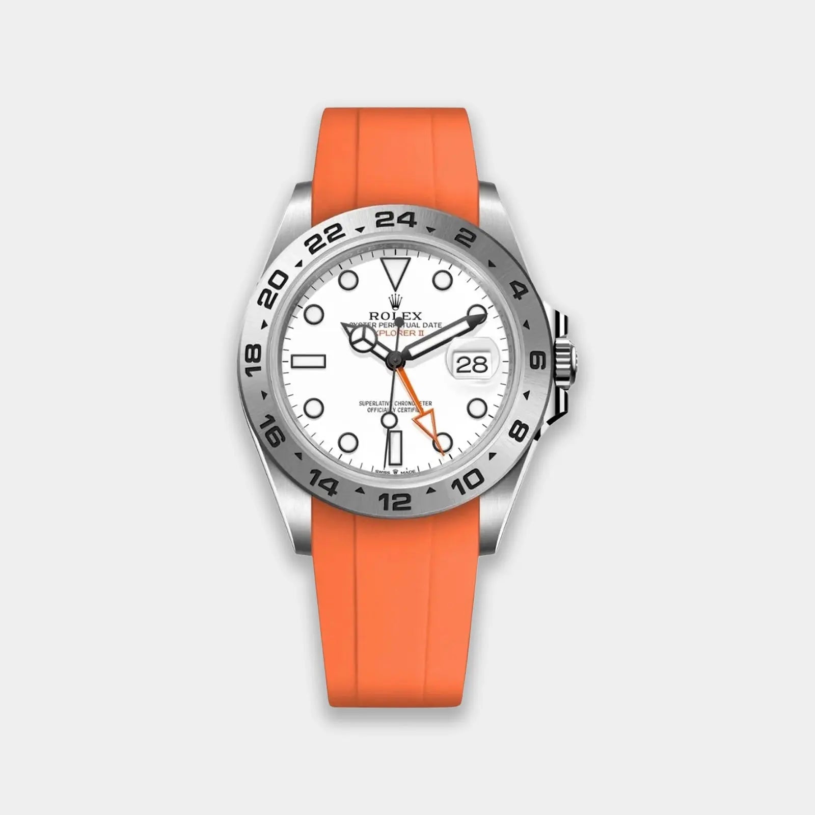 FKM Rubber Strap For Rolex Explorer II (GWS Buckle Fitment) - Orange Geneva Watch Straps