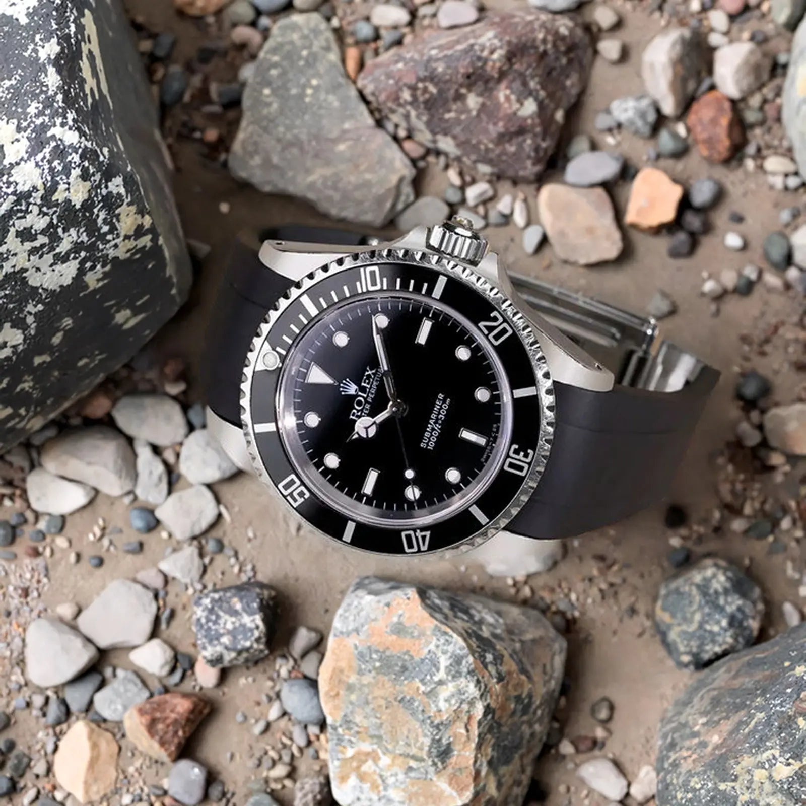 FKM Gummiarmband für Rolex Submariner 40 (GWS Schließe Passform) - Schwarz