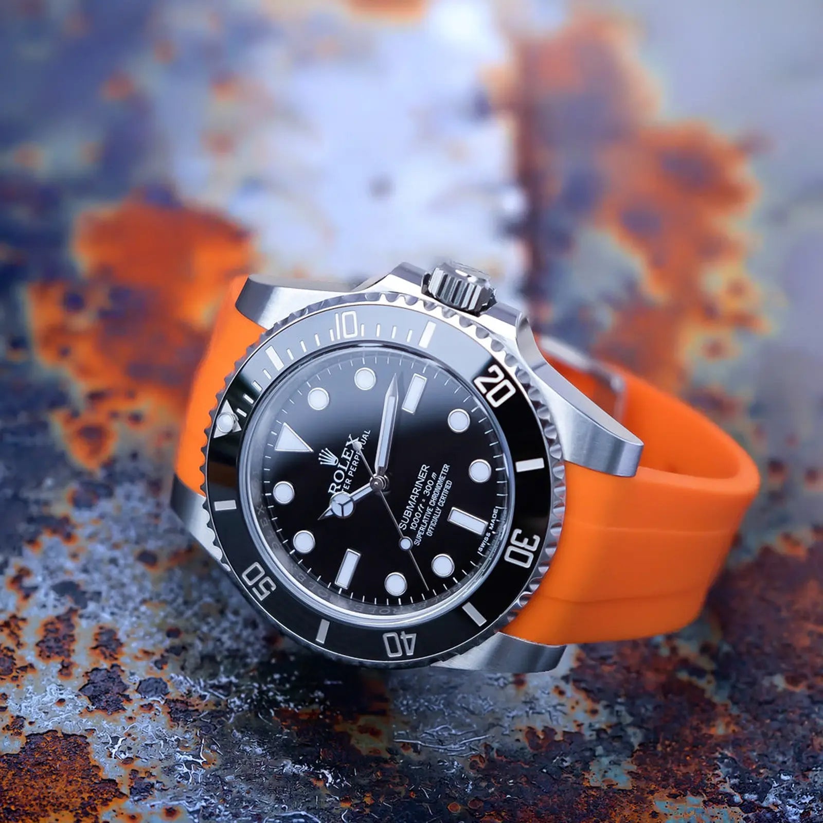 FKM Rubber Strap For Rolex Submariner 40 (Rolex Clasp Fitment) - Orange