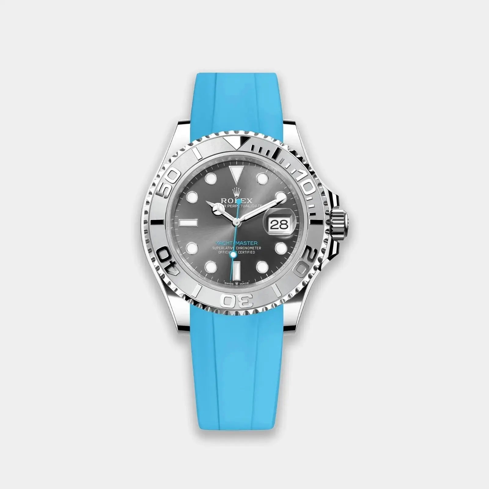 FKM Rubber Strap For Rolex Yacht-Master (GWS Buckle Fitment) - Miami Blue | Geneva Watch Straps