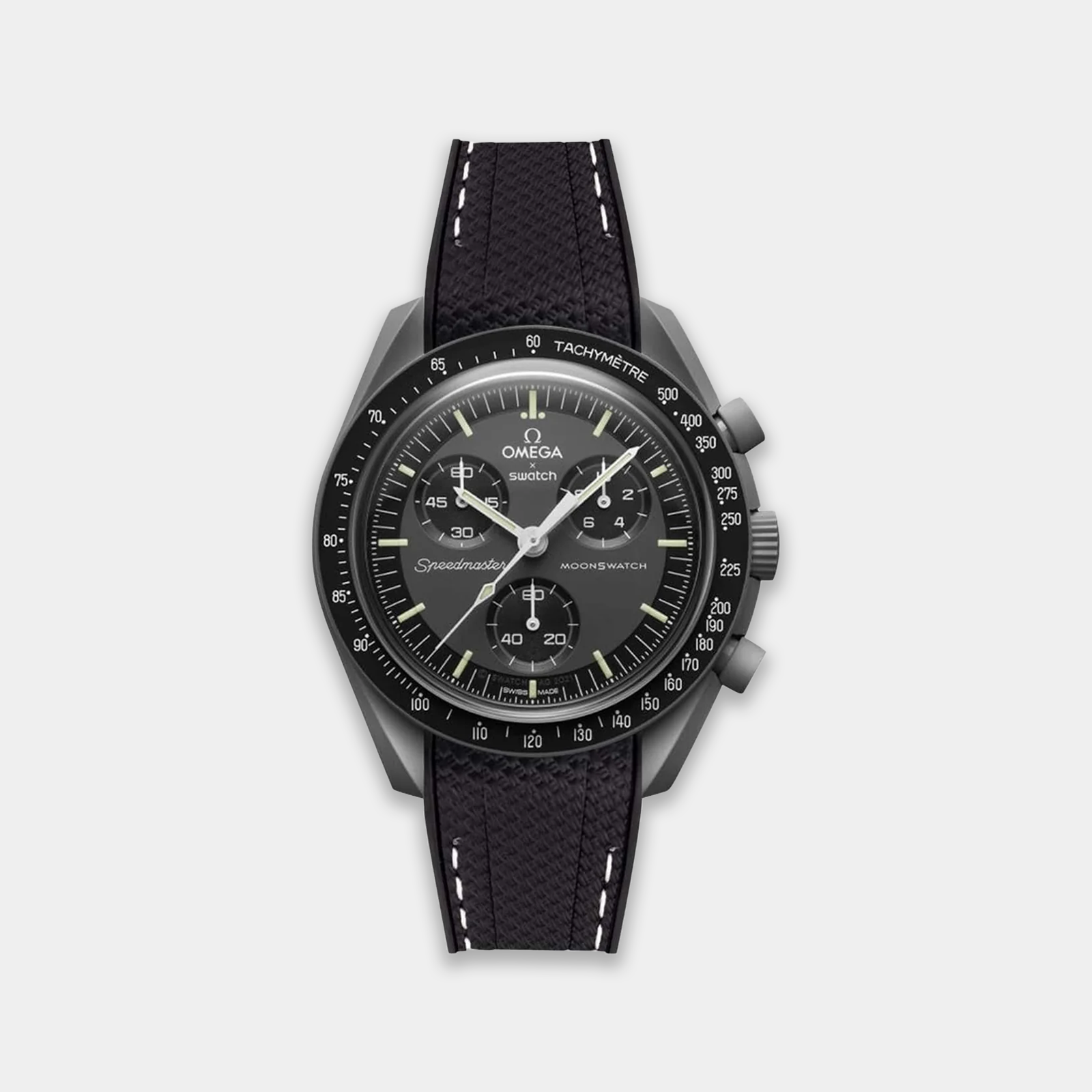 Rubber Watch Strap For Swatch X Omega Moonswatch - Black Weaved