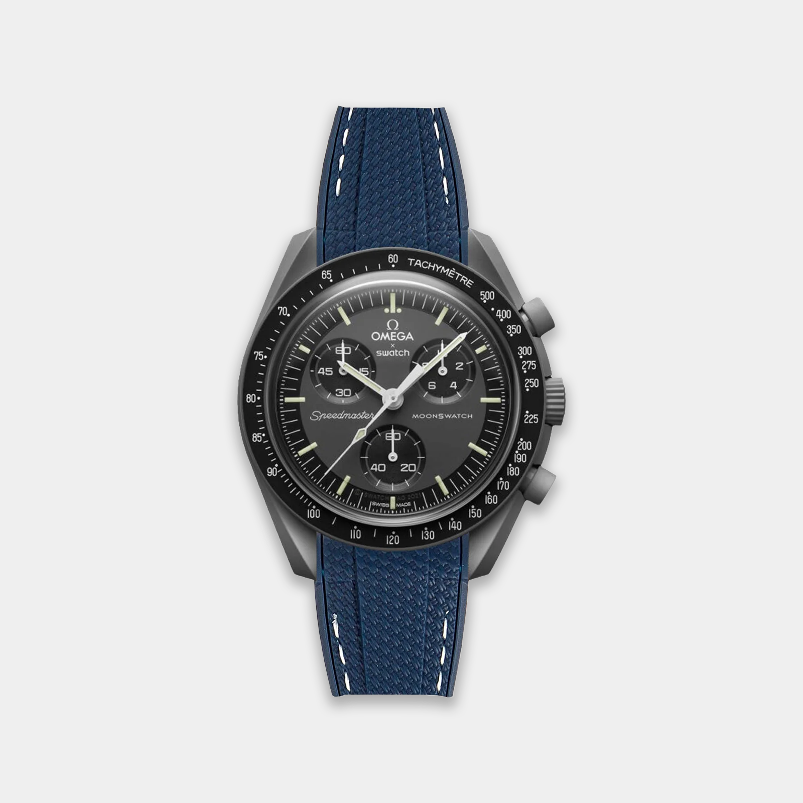 Rubber Watch Strap For Swatch X Omega Moonswatch - Navy & White Weaved