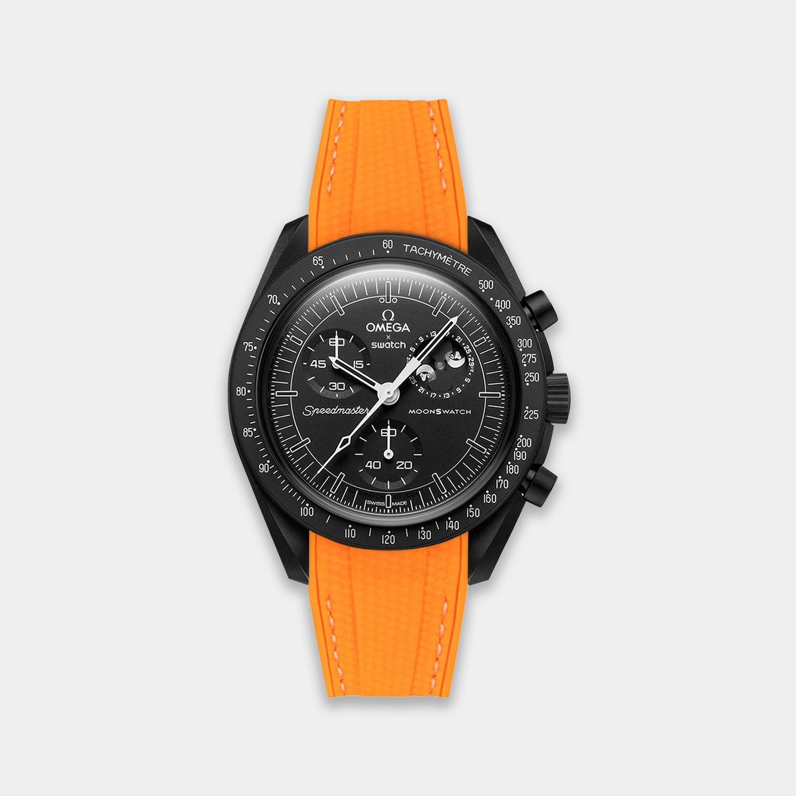 Rubber Watch Strap For Swatch X Omega Moonswatch - Orange Weaved