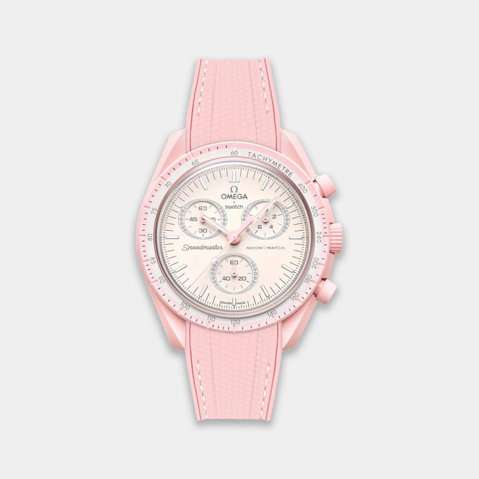 Rubber Watch Strap For Swatch X Omega Moonswatch - Pink & White Weaved