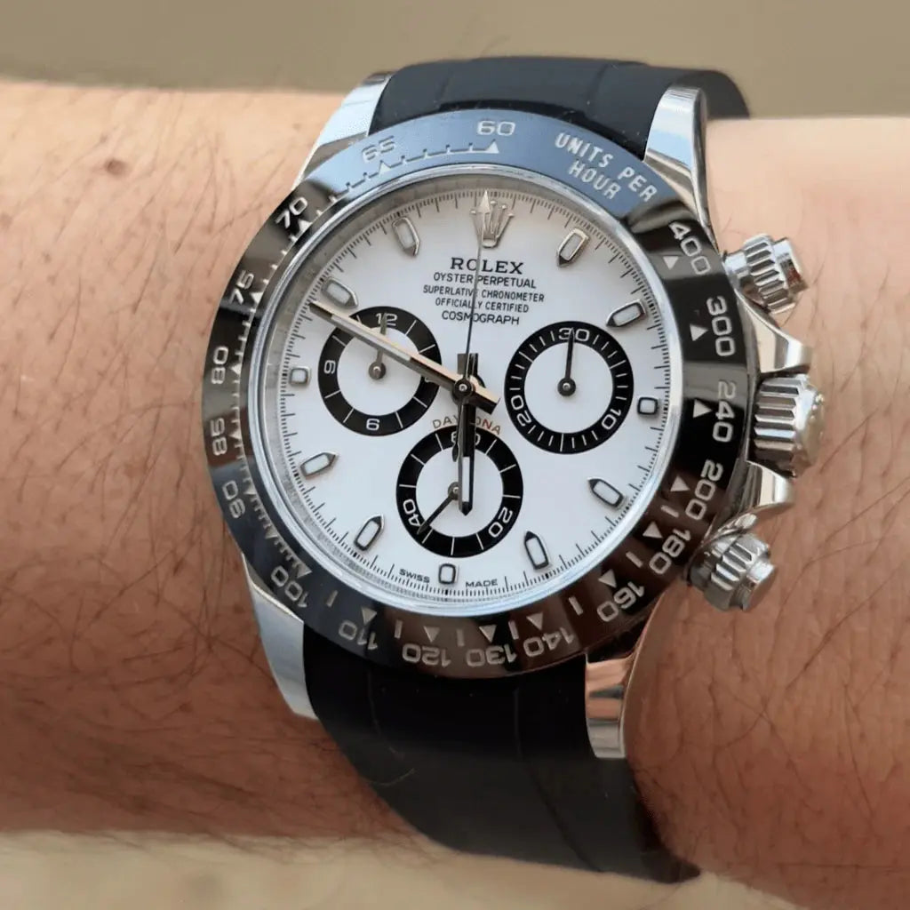 Bracelet en caoutchouc FKM pour Rolex Daytona sur bracelet (adaptation boucle GWS) - Noir