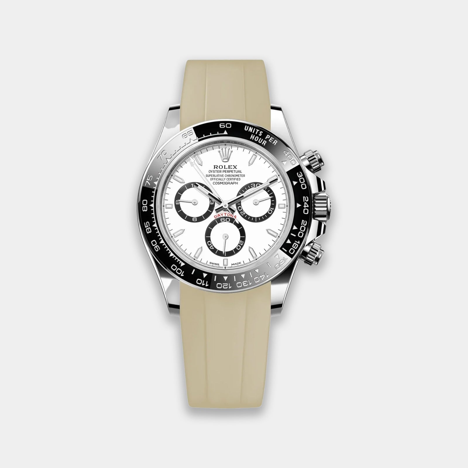 Rubber Strap For Rolex Daytona On Bracelet (Rolex Clasp Fitment) - Beige