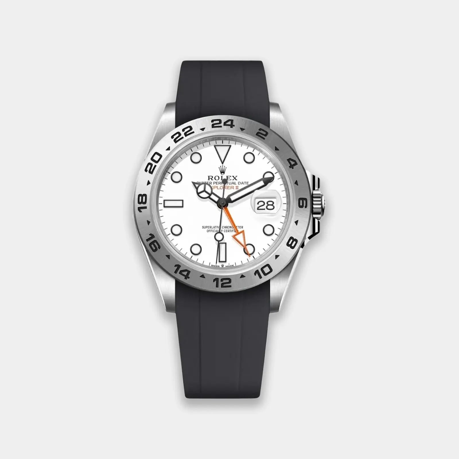 FKM Rubber Strap For Rolex Explorer II (Rolex Clasp Fitment) - Black Geneva Watch Straps
