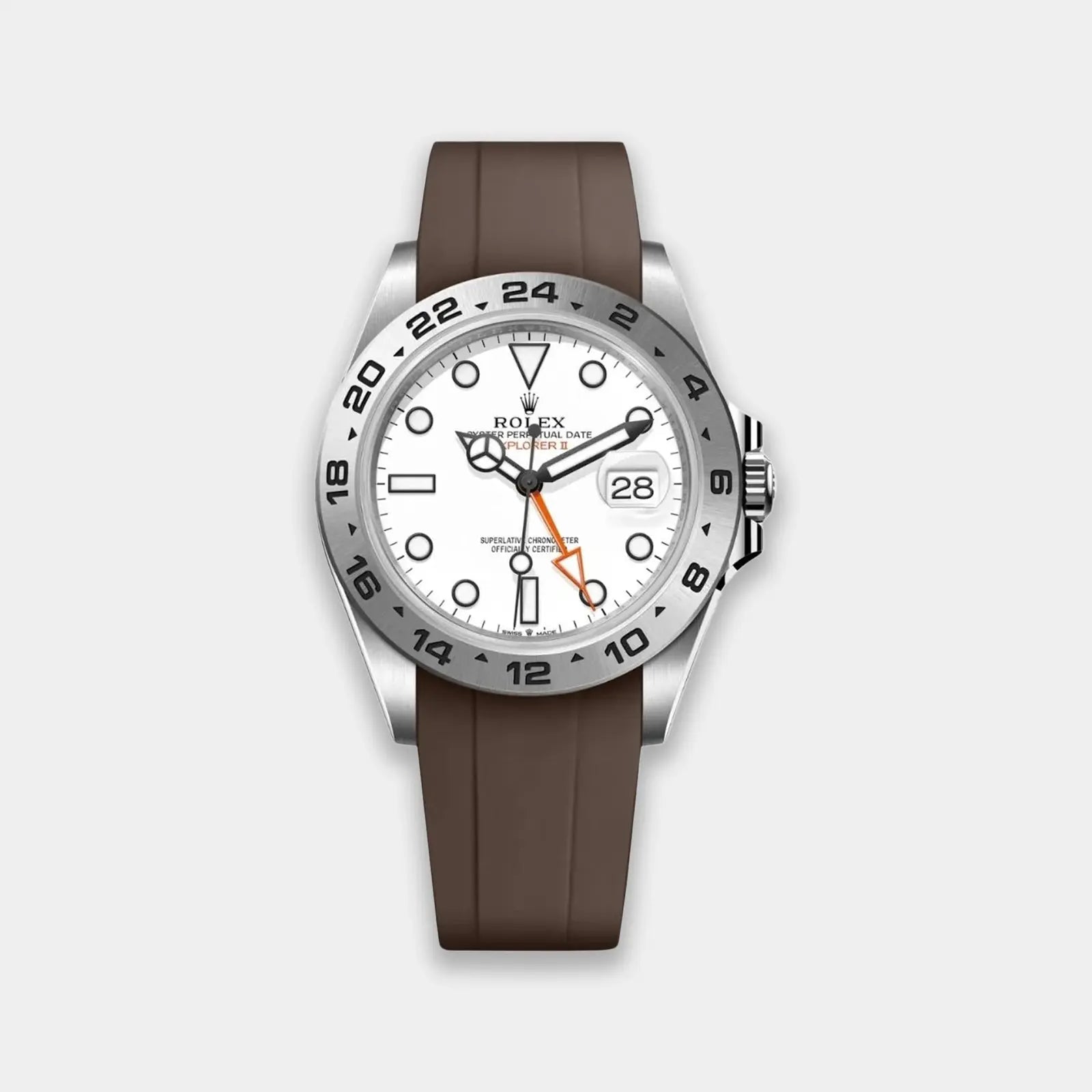 Rubber Strap For Rolex Explorer II (Rolex Clasp Fitment) - Brown Geneva Watch Straps