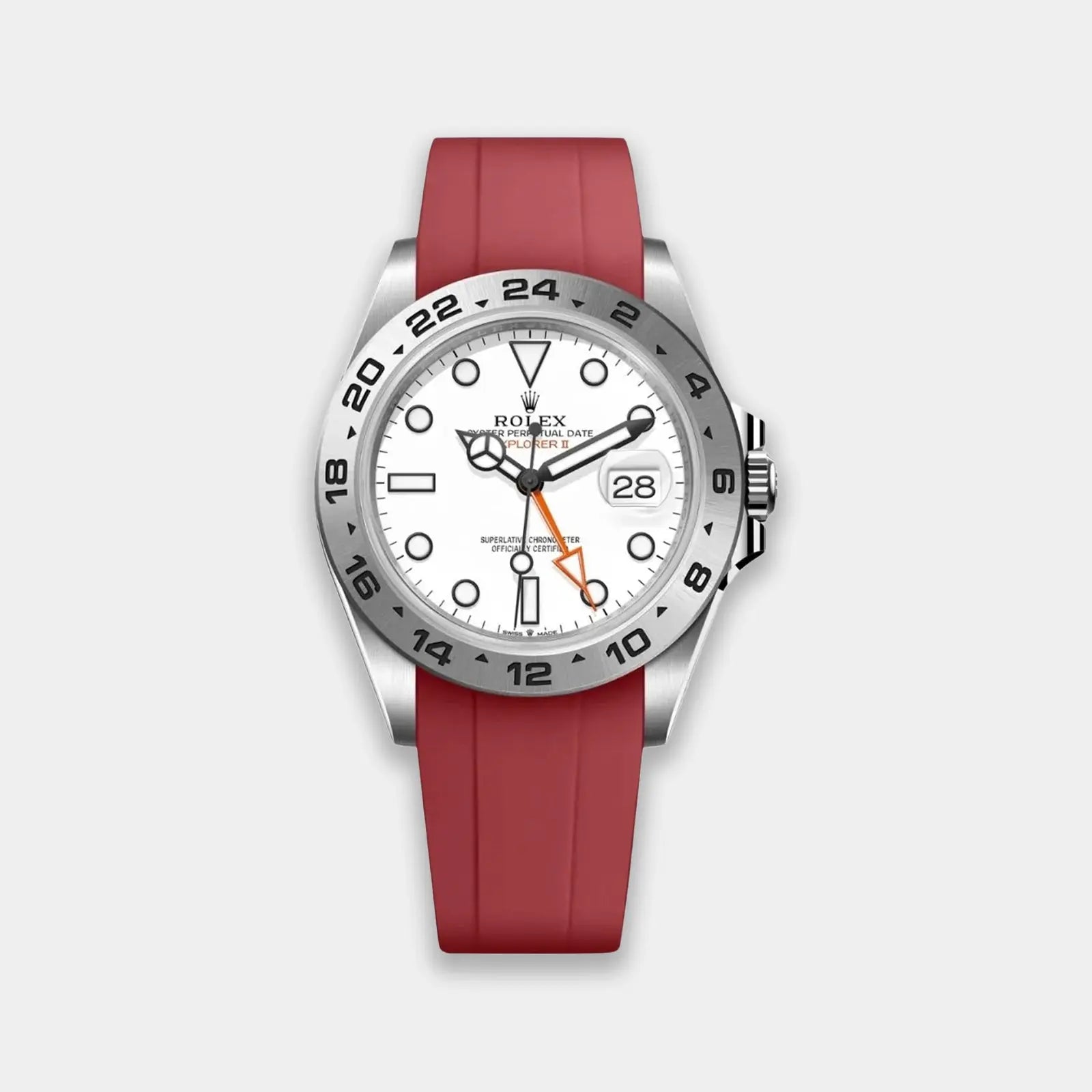 Rubber Strap For Rolex Explorer II (Rolex Clasp Fitment) - Burgundy Geneva Watch Straps
