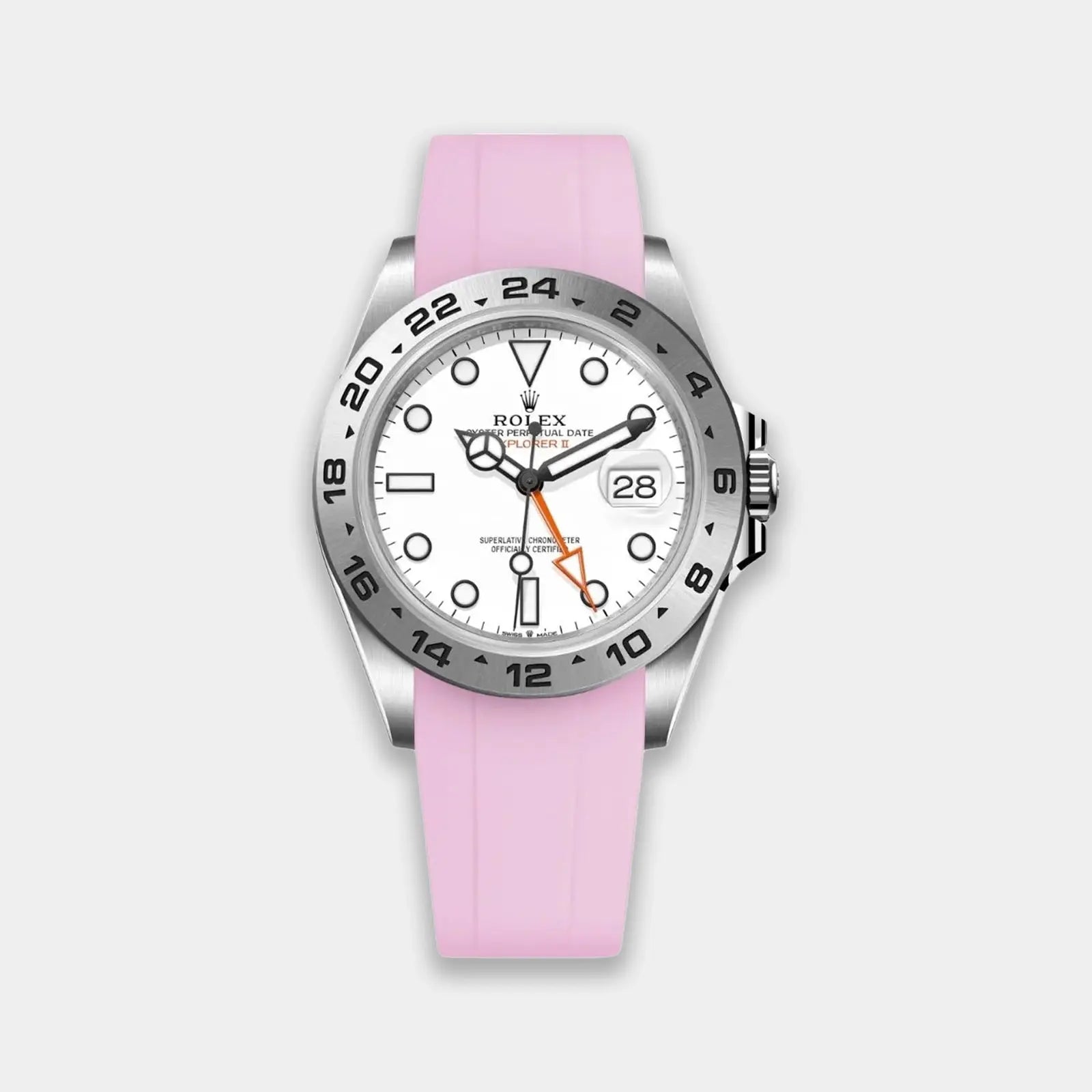 Rubber Strap For Rolex Explorer II (Rolex Clasp Fitment) - Pink Geneva Watch Straps
