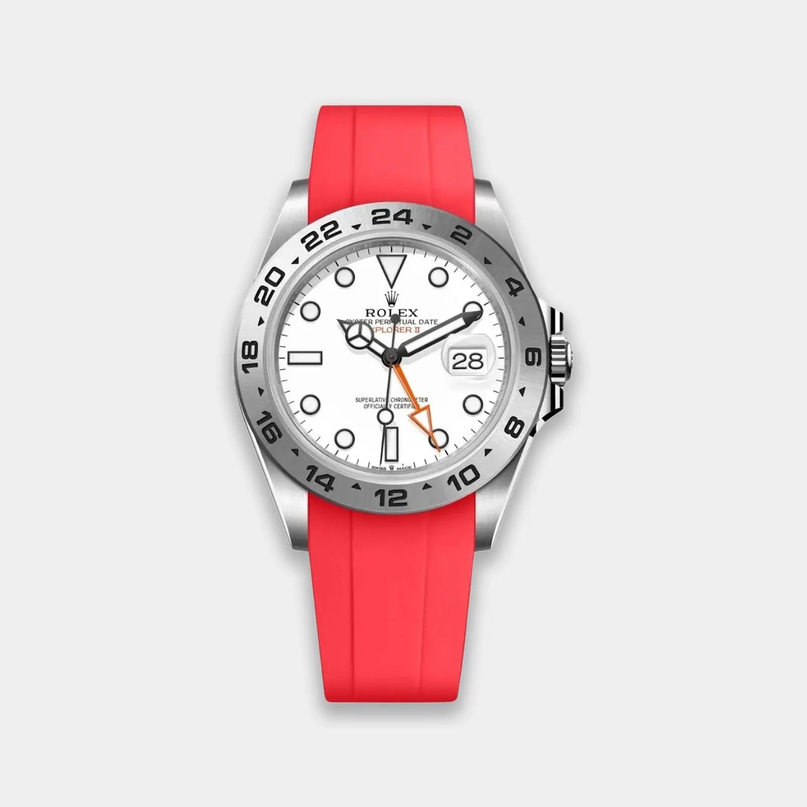 Rubber Strap For Rolex Explorer II (Rolex Clasp Fitment) - Red Geneva Watch Straps