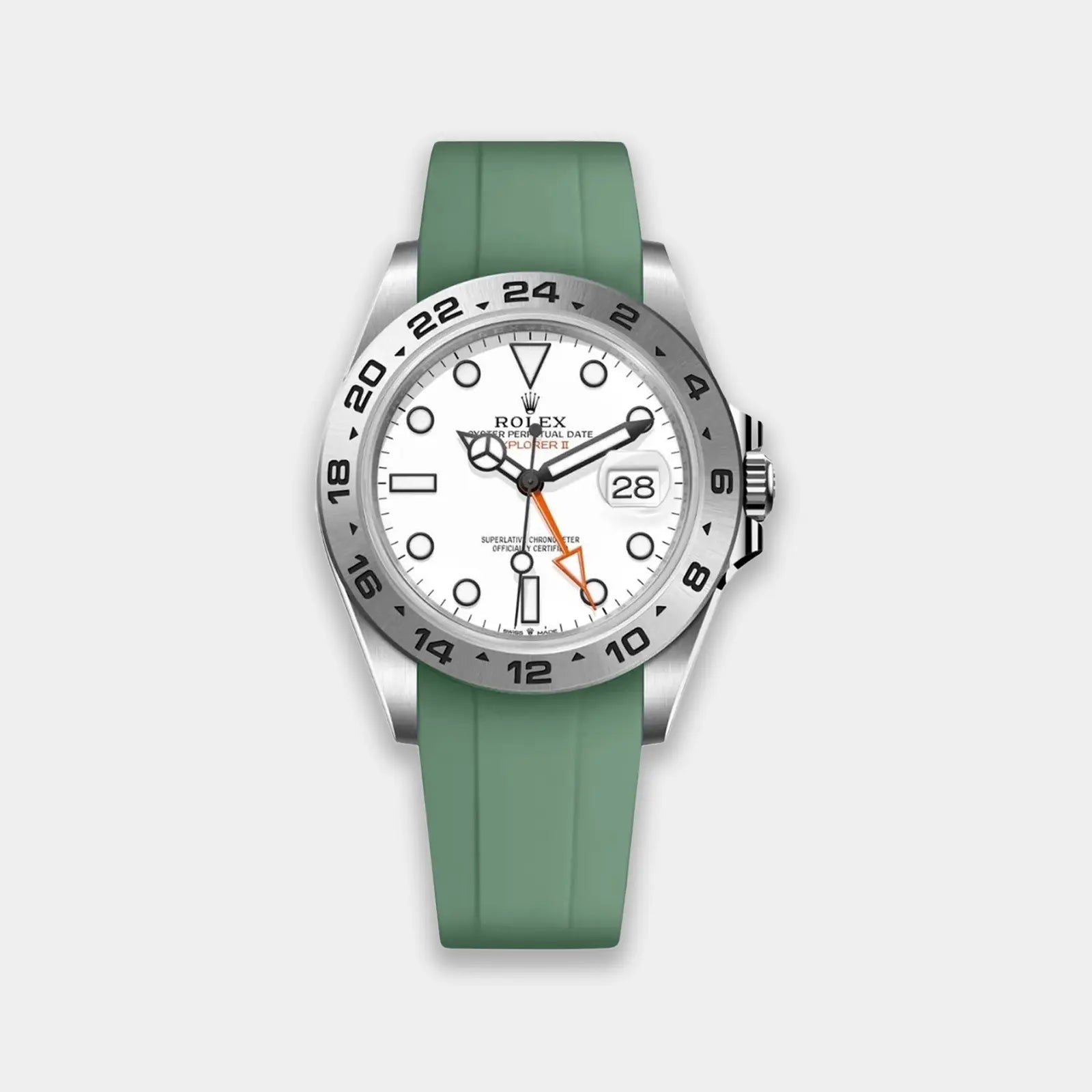 FKM Rubber Strap For Rolex Explorer II (GWS Buckle Fitment) - Green Geneva Watch Straps